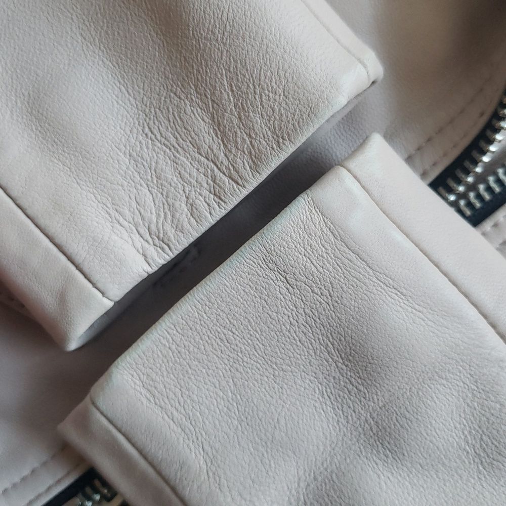 All Saints Pale Pink Cream Leather Chic Edgy Feminine Cropped Elora Biker Size 6 - Picture 6 of 13